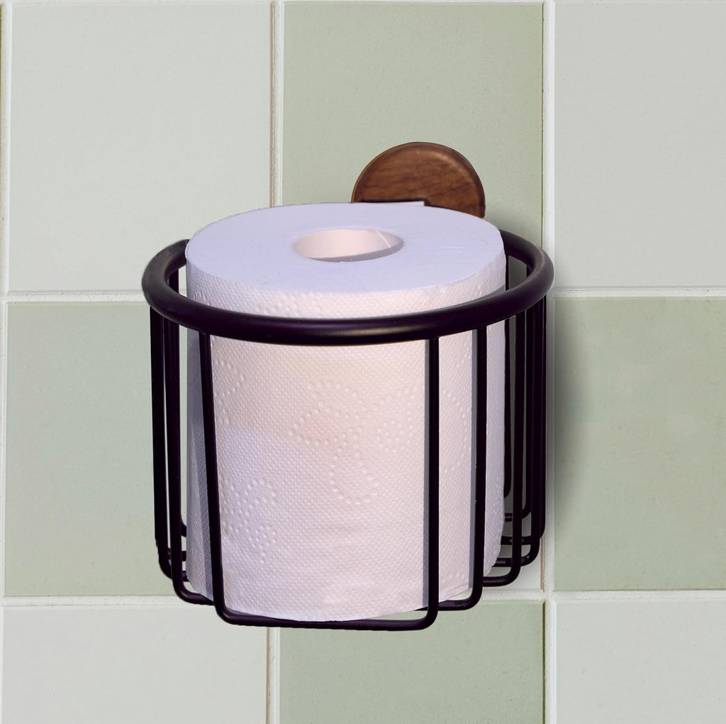 Black Toilet Paper Holder Wall Mount, Self Adhesive Cylindrical Simple Tissue Roll Paper Holder