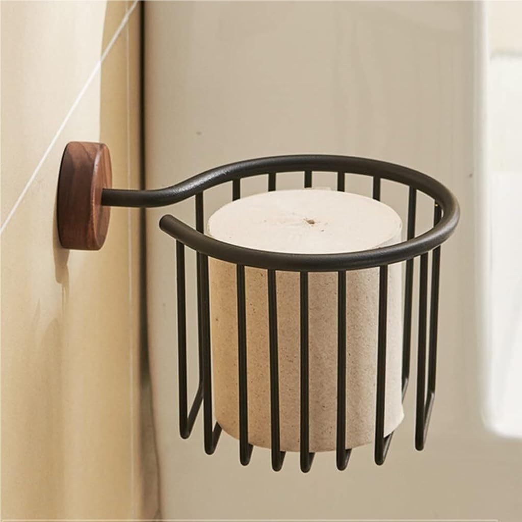 Black Toilet Paper Holder Wall Mount, Self Adhesive Cylindrical Simple Tissue Roll Paper Holder