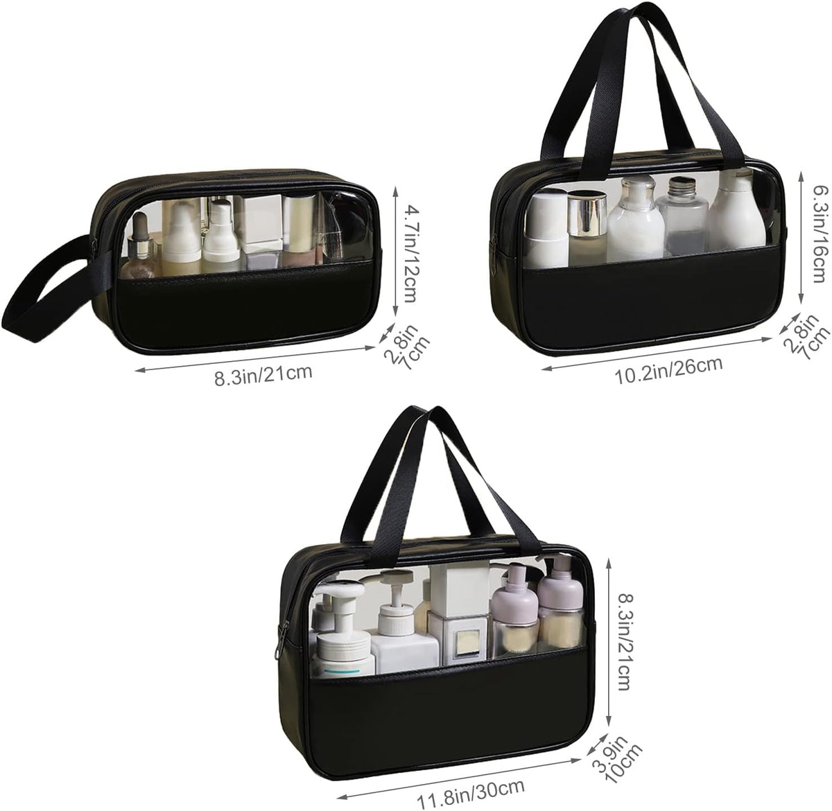 3Pcs Toiletry Bag for Men Women Clear Cosmetics Bag Hanging Toiletry Bag Waterproof Makeup Bags for Traveling Transparent Travel Organizer