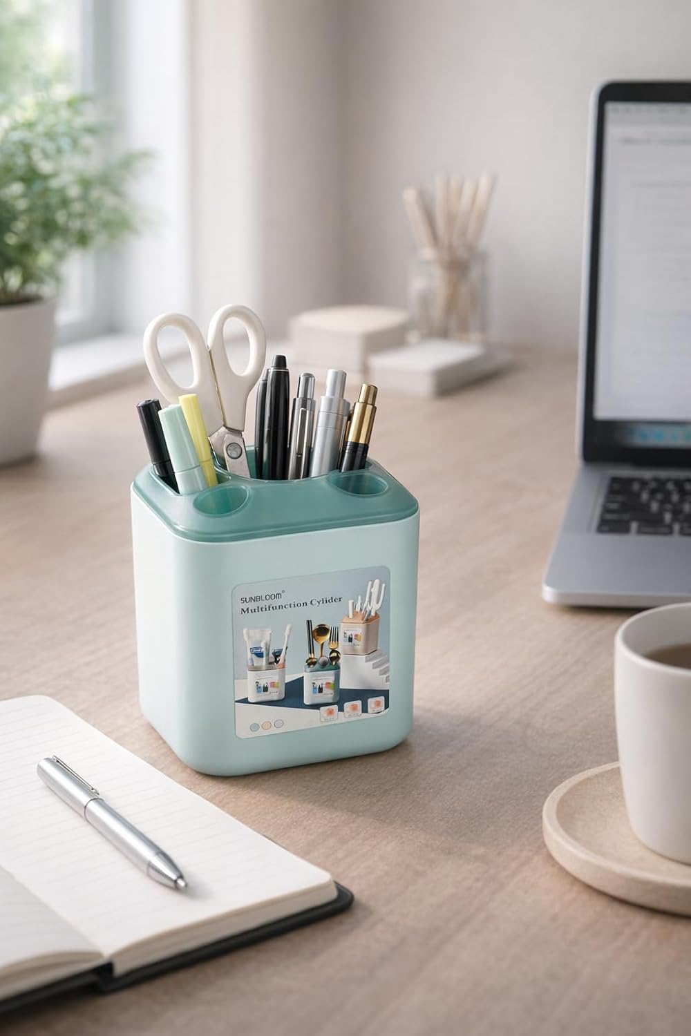 Multifunction Toothbrush Holder Organizer with Drain Tray – Bathroom Countertop Storage Stand for Toothbrush, Razor & Makeup Brushes | Plastic Kitchen Cutlery & Spoon Holder