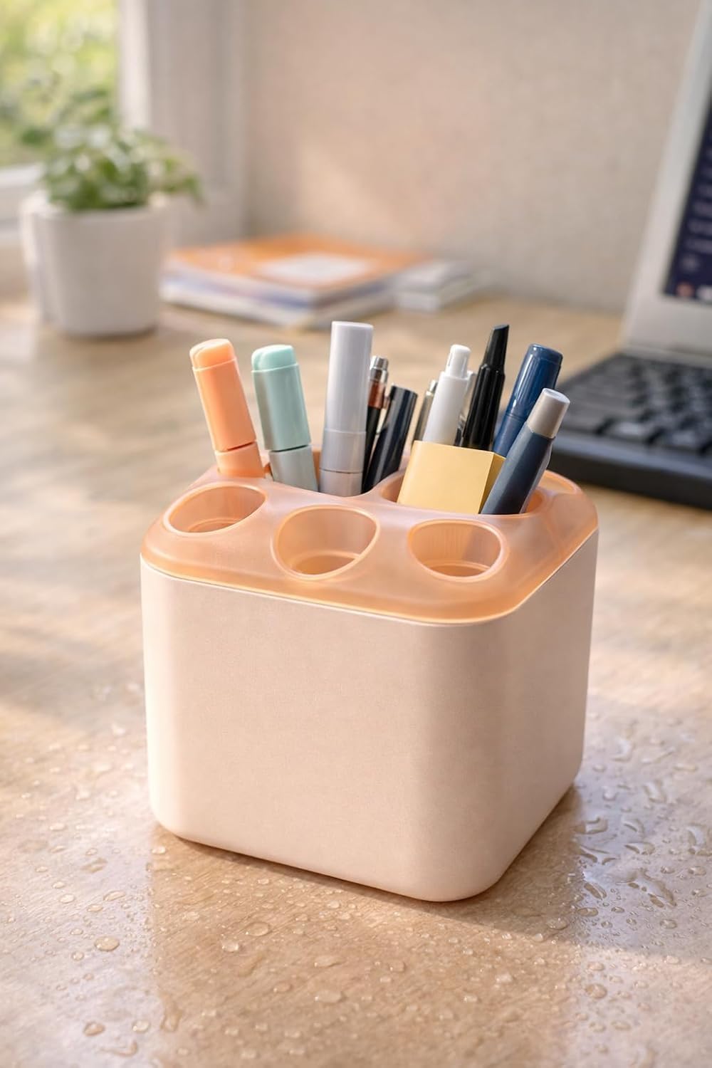 Multifunction Toothbrush Holder Organizer with Drain Tray – Bathroom Countertop Storage Stand for Toothbrush, Razor & Makeup Brushes | Plastic Kitchen Cutlery & Spoon Holder