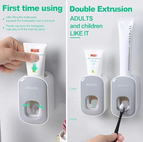 Ecoco Wall-Mounted Hands-Free Toothpaste Dispenser, Automatic Toothpaste Squeezer, Toothpaste Holder