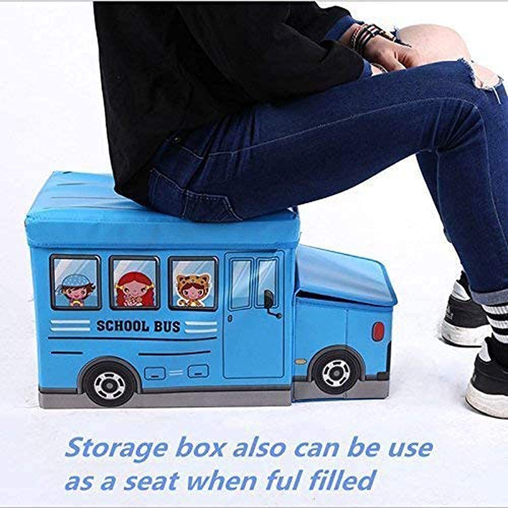 Bus Shaped Kids Toys/Books Storage Box & Padded Seat / Toy Organizer and Padded Stool For kids