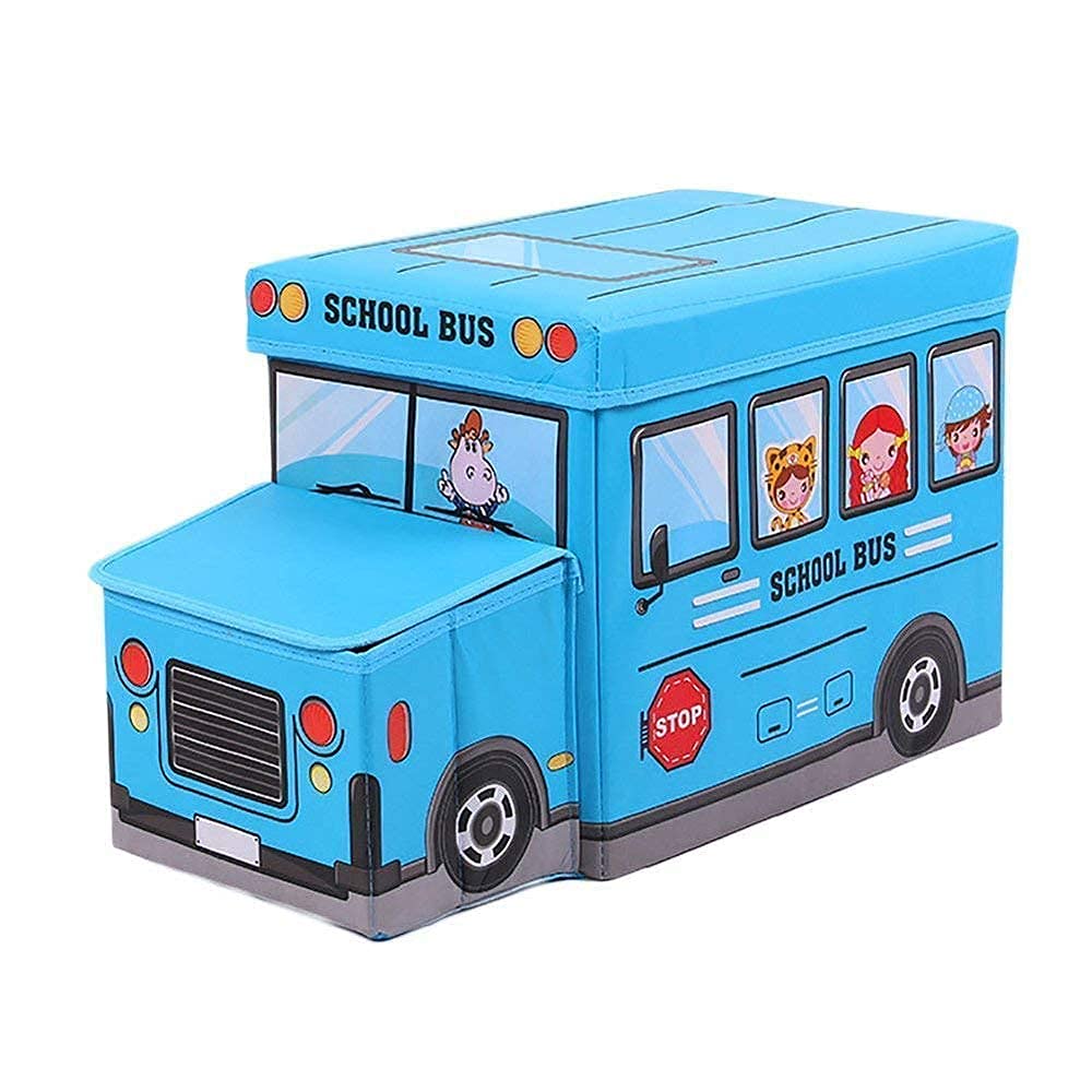Bus Shaped Kids Toys/Books Storage Box & Padded Seat / Toy Organizer and Padded Stool For kids