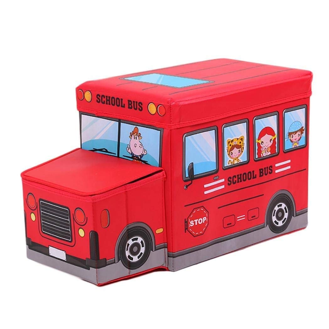 Bus Shaped Kids Toys/Books Storage Box & Padded Seat / Toy Organizer and Padded Stool For kids