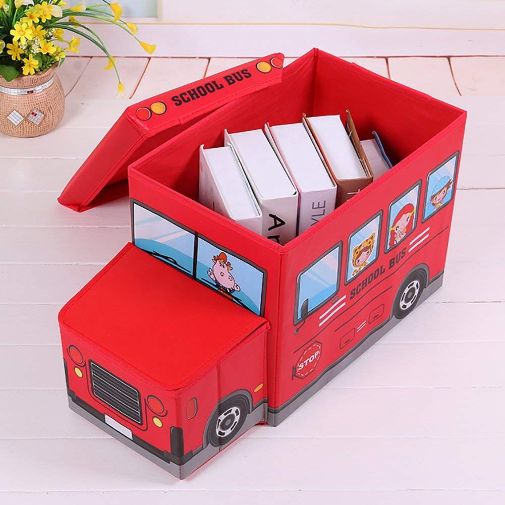 Bus Shaped Kids Toys/Books Storage Box & Padded Seat / Toy Organizer and Padded Stool For kids