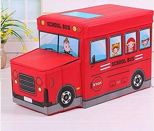 Bus Shaped Kids Toys/Books Storage Box & Padded Seat / Toy Organizer and Padded Stool For kids