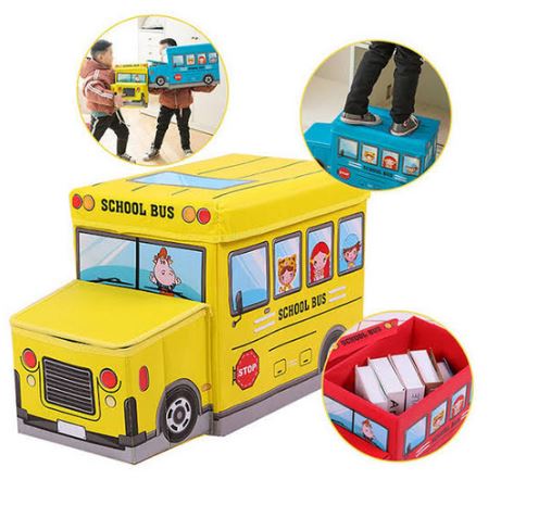 Bus Shaped Kids Toys/Books Storage Box & Padded Seat / Toy Organizer and Padded Stool For kids