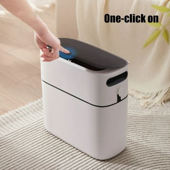 Trash Bin, Hygienic Narrow Trash Can, Contactless Trash Can Large Capacity Trash Can, 8L Garbage Can