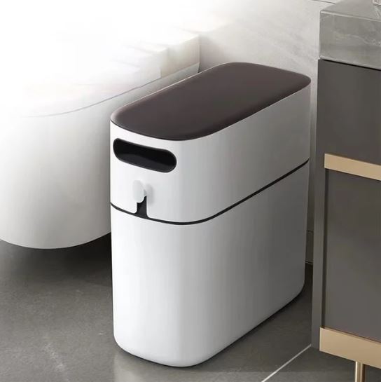 Trash Bin, Hygienic Narrow Trash Can, Contactless Trash Can Large Capacity Trash Can, 8L Garbage Can