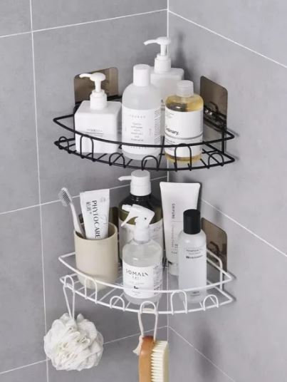 Triangular Storage Bracket, Corner Shower Caddy, Stainless Steel Self Adhesive Bathroom Shelf (White)