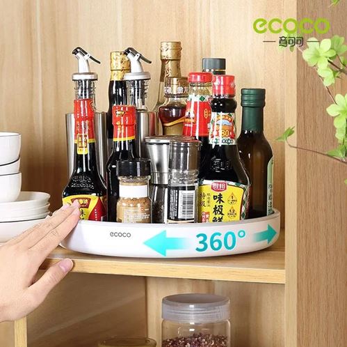 ECOCO Turntable Cupboard Organizer, 360 Rotating Seasoning Storage Rack Organizer Shelf Oil and Non-Slip Kitchen Accessories Multifunctional