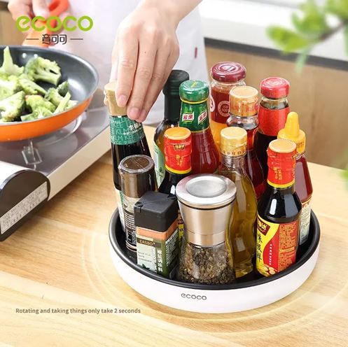 ECOCO Turntable Cupboard Organizer, 360 Rotating Seasoning Storage Rack Organizer Shelf Oil and Non-Slip Kitchen Accessories Multifunctional