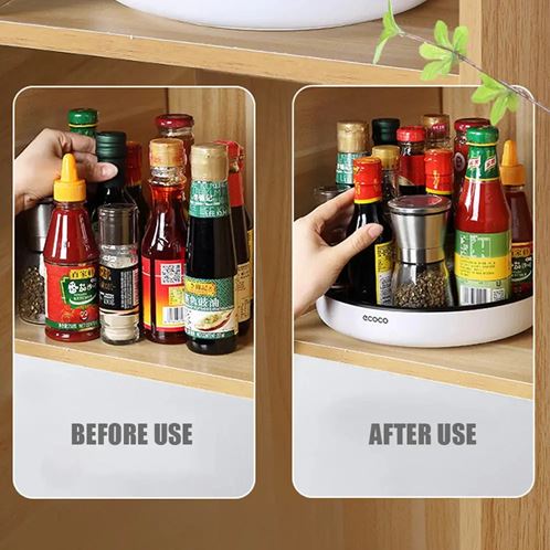 ECOCO Turntable Cupboard Organizer, 360 Rotating Seasoning Storage Rack Organizer Shelf Oil and Non-Slip Kitchen Accessories Multifunctional