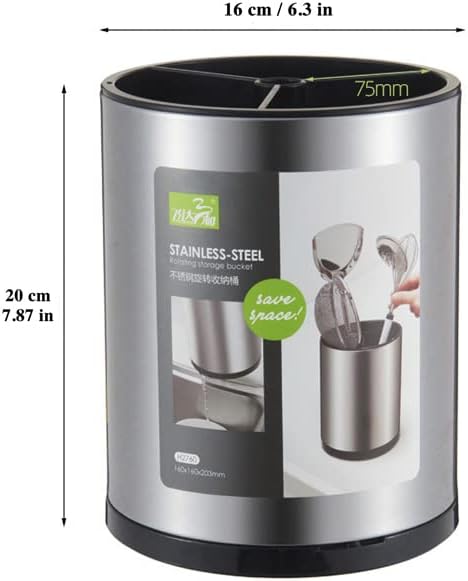 Stainless Steel Cooking Utensil Holder, 360° Rotating Kitchen Utensil Holder, Utensil Caddy Storage Organizer for Countertop