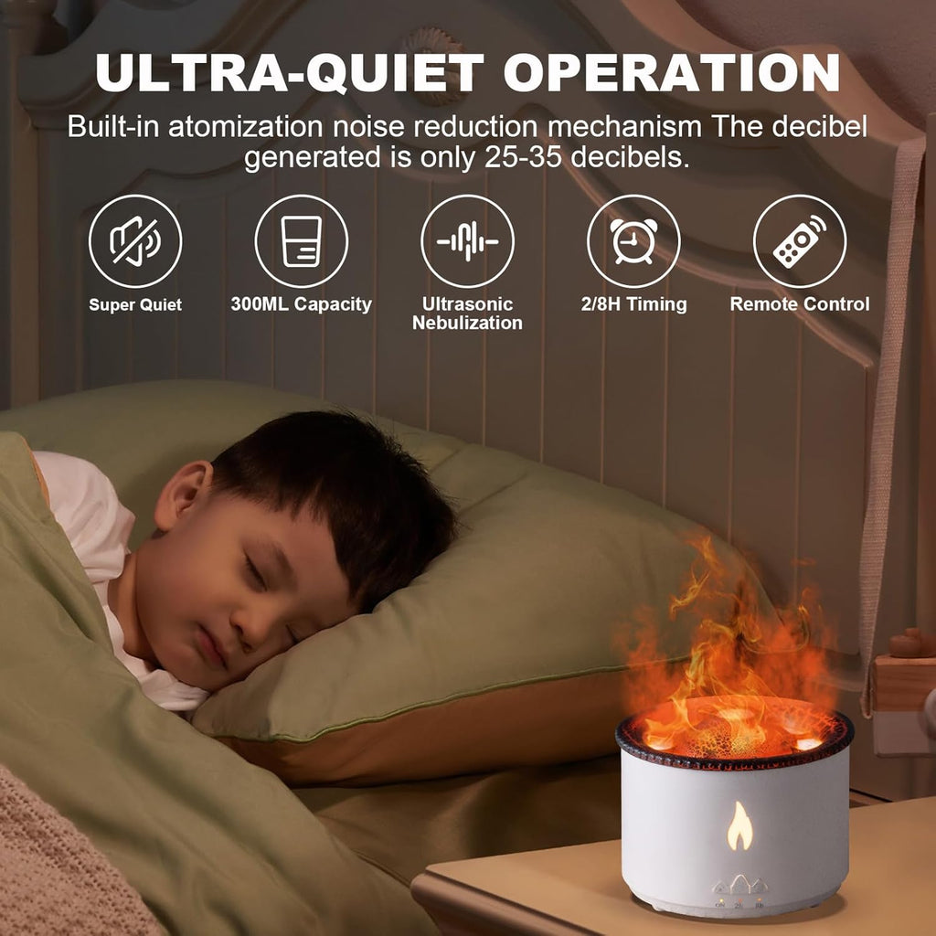 Volcano Humidifier Flame Aroma Diffuser, Ultrasonic Essential Oil Scent Diffuser 300ml Large Capacity