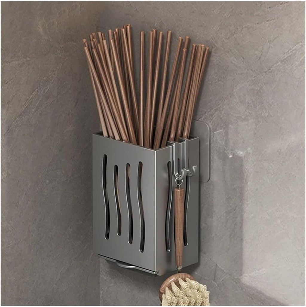 Wall-Mounted Cutlery Racks Plastic Storage Box Chopstick Knives Draining Hooks Multifunctional Organizer