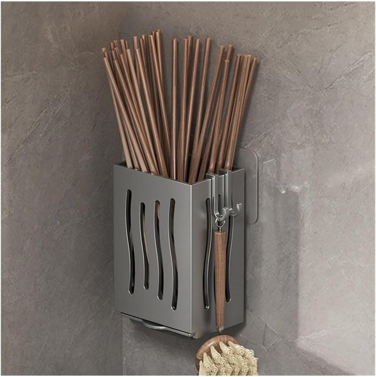 Wall-Mounted Cutlery Racks Plastic Storage Box Chopstick Knives Draining Hooks Multifunctional Organizer