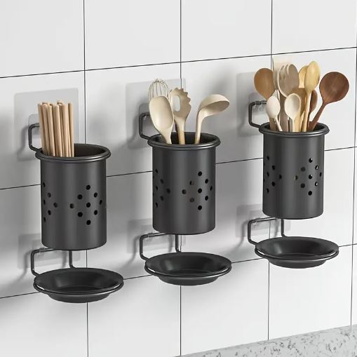 1Pc Wall-Mounted Kitchen Utensil Holder with Adjustable Dividers, Space-Saving Utensil Organizer