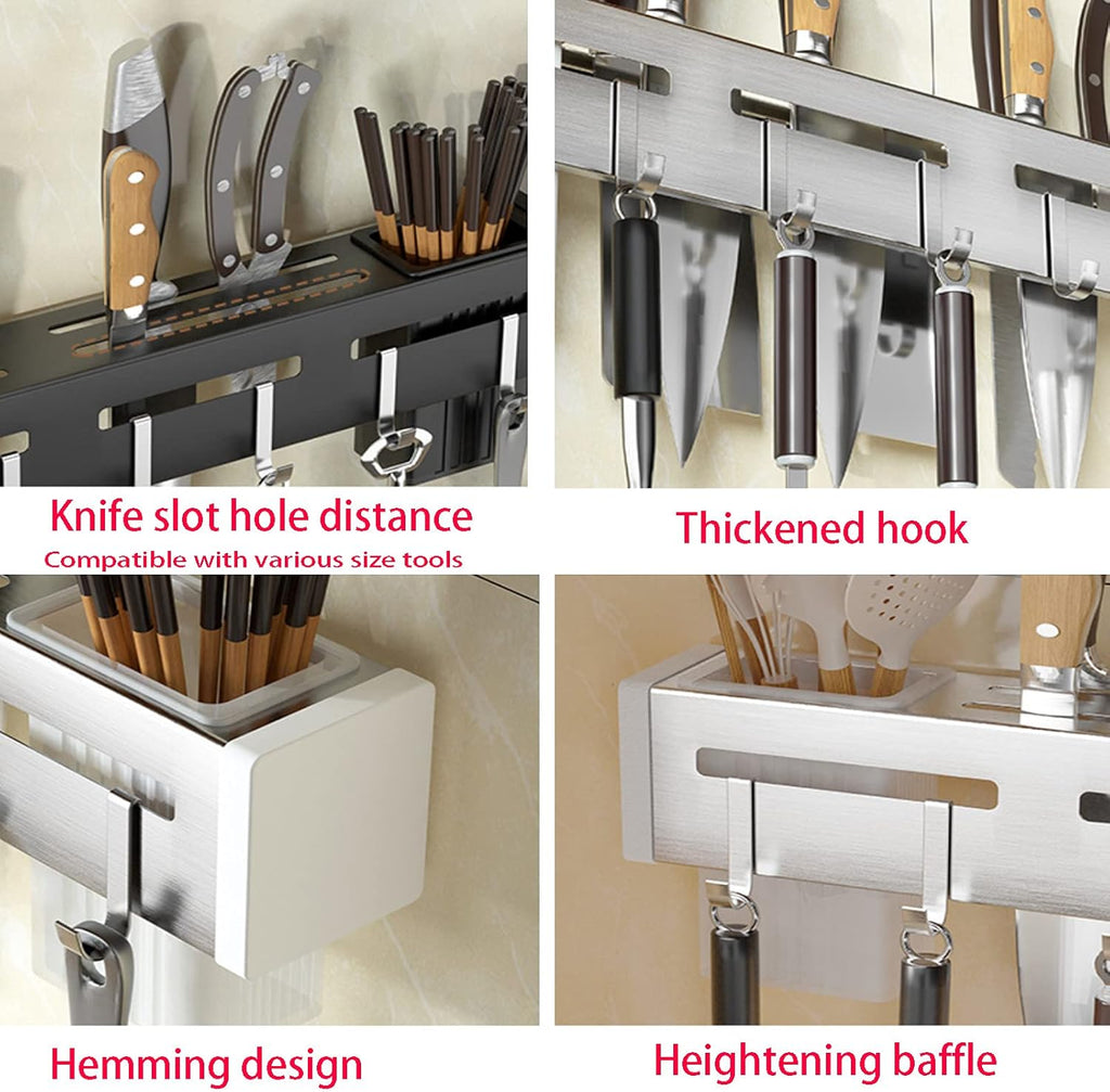 Multifunctional Kitchen Wall-Mounted Knife Holder, Floating Shelves, Cooking Utensil Holder Organizers with S Hooks