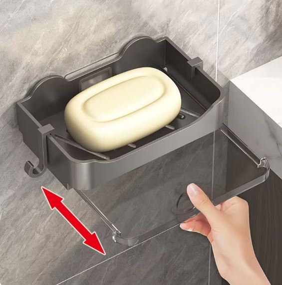 Wall-Mounted Plastic Soap Dish with Drain, Bathroom Holder for Soap and Sponges
