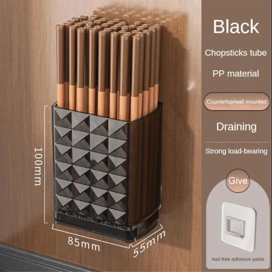 Wall-Mounted Storage Rack – Drillable & Self-Adhesive Organizer (Black)
