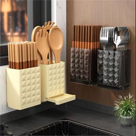 Wall-Mounted Storage Rack – Drillable & Self-Adhesive Organizer (Black)