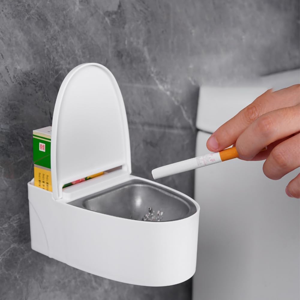 Wall-Mounted Toilet Ashtray with Lid, Creative Bathroom Accessory for Home and Living Room, Plastic