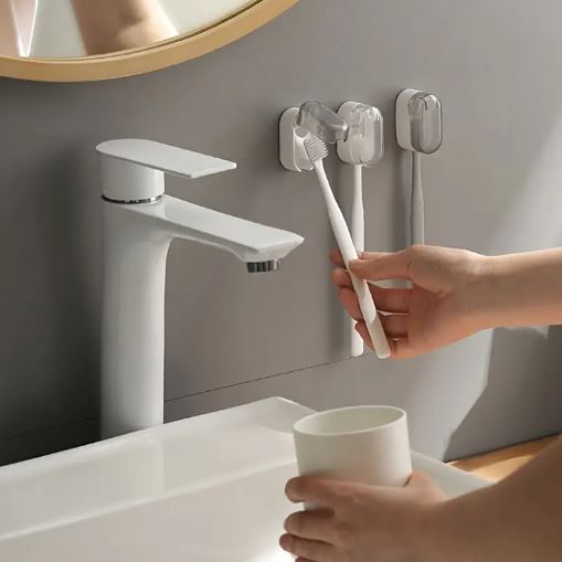 (Pack of 2) Wall-Mounted Toothbrush Holders, Travel-Friendly Brush Head Covers With Dust Protection