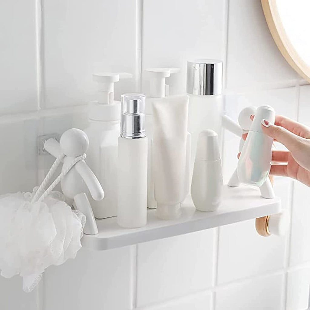 Wall Hanging Storage Shelf, Punching-Free Storage Rack For Kitchen & Bathroom (White)