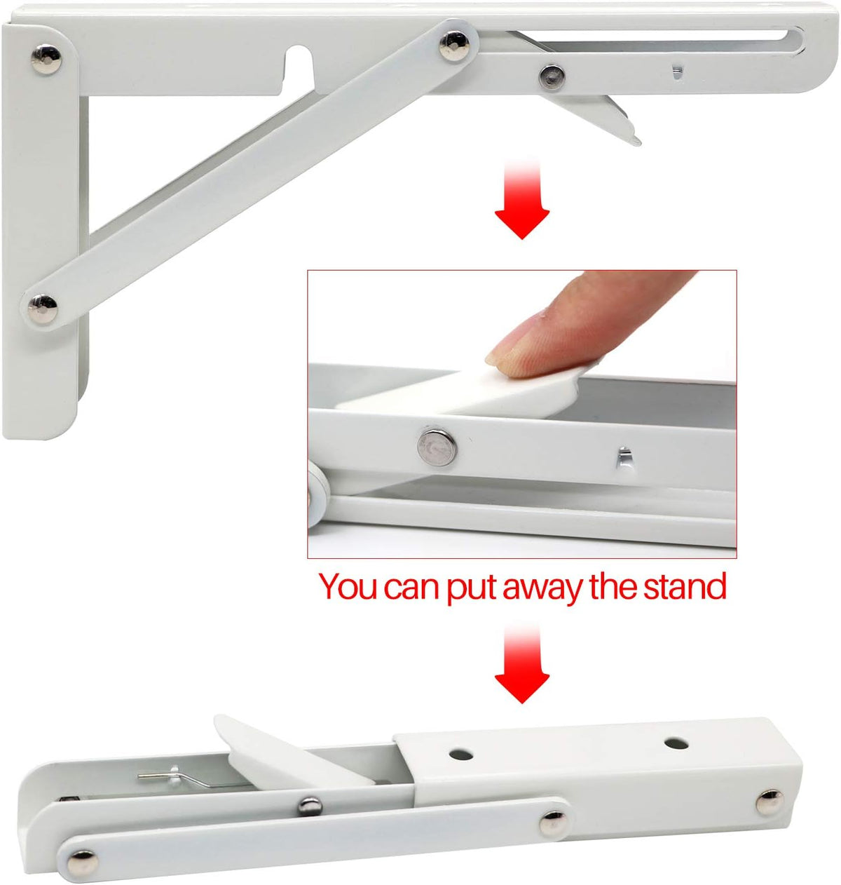 Folding Shelf Brackets - Heavy Duty Metal Collapsible Shelf Bracket for Bench Table, Wall Mounted Space Saving DIY Bracket, Max Load: 150 lb 2pcs