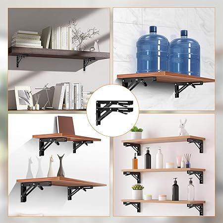 Folding Shelf Brackets - Heavy Duty Metal Collapsible Shelf Bracket for Bench Table, Wall Mounted Space Saving DIY Bracket, Max Load: 150 lb 2pcs