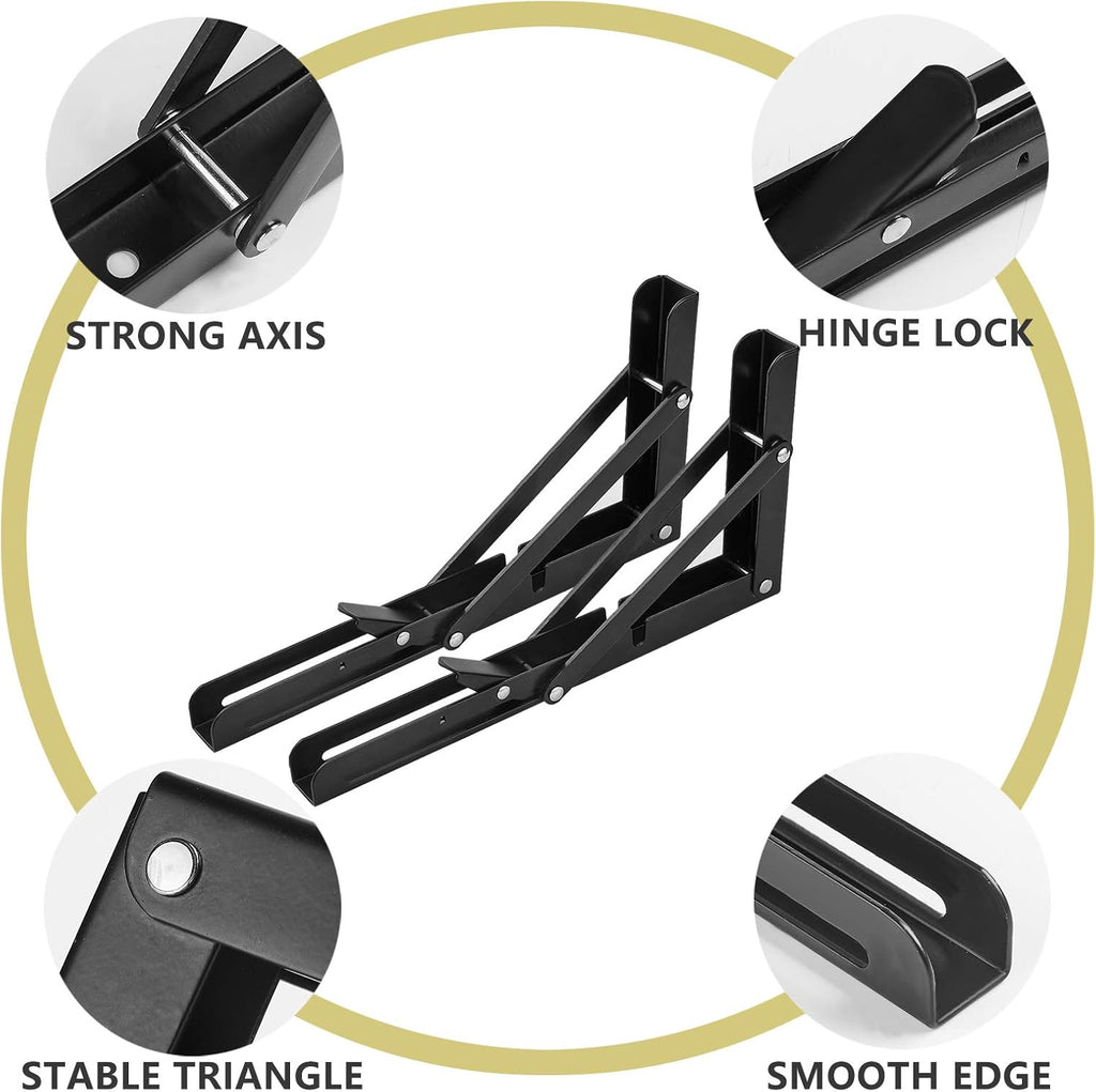 Folding Shelf Brackets - Heavy Duty Metal Collapsible Shelf Bracket for Bench Table, Wall Mounted Space Saving DIY Bracket, Max Load: 150 lb 2pcs