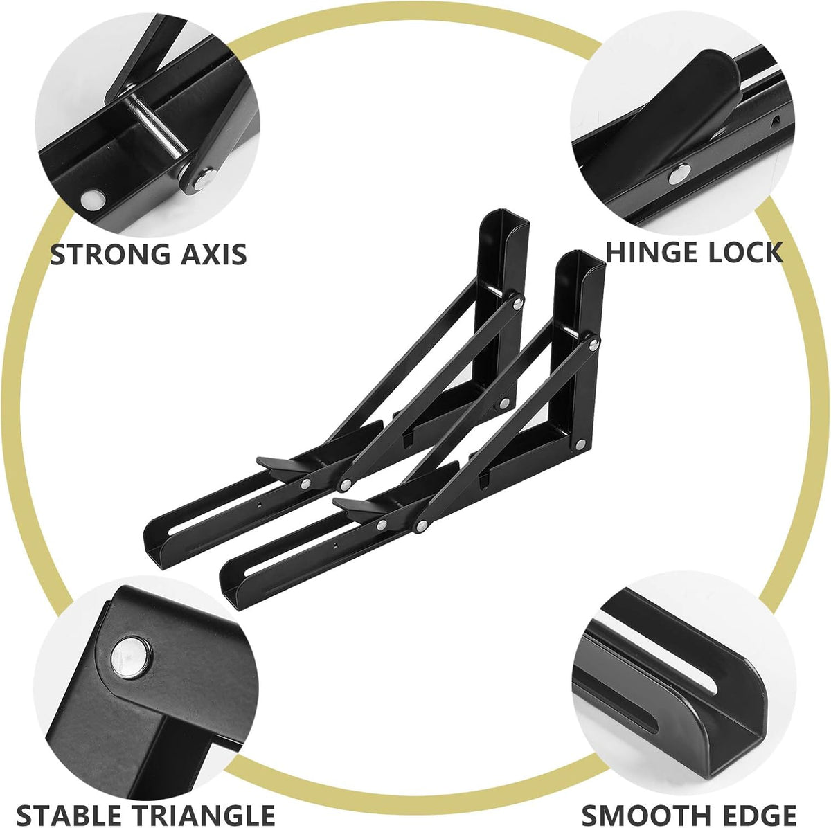 Folding Shelf Brackets - Heavy Duty Metal Collapsible Shelf Bracket for Bench Table, Wall Mounted Space Saving DIY Bracket, Max Load: 150 lb 2pcs