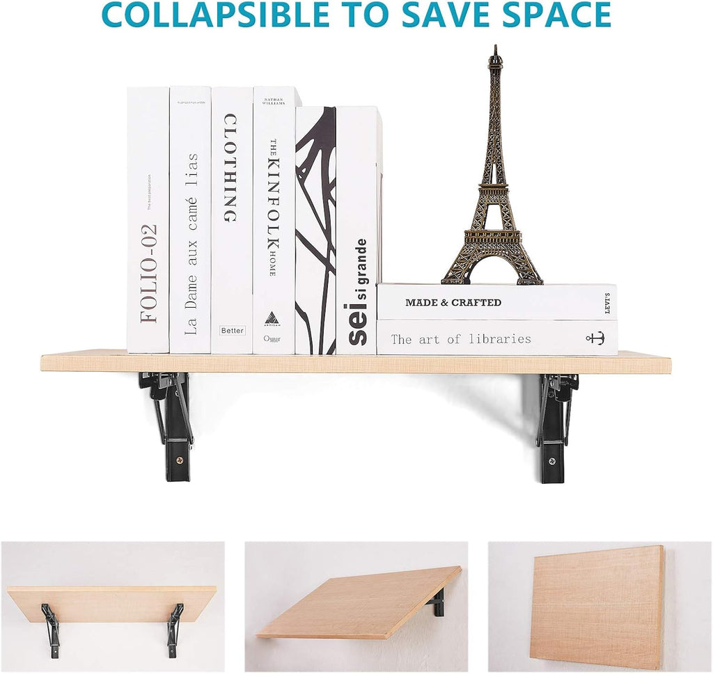 Folding Shelf Brackets - Heavy Duty Metal Collapsible Shelf Bracket for Bench Table, Wall Mounted Space Saving DIY Bracket, Max Load: 150 lb 2pcs