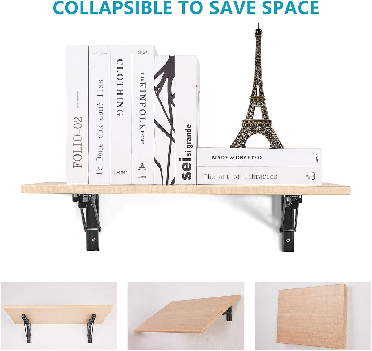 Folding Shelf Brackets - Heavy Duty Metal Collapsible Shelf Bracket for Bench Table, Wall Mounted Space Saving DIY Bracket, Max Load: 150 lb 2pcs
