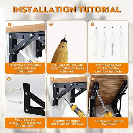 Folding Shelf Brackets - Heavy Duty Metal Collapsible Shelf Bracket for Bench Table, Wall Mounted Space Saving DIY Bracket, Max Load: 150 lb 2pcs
