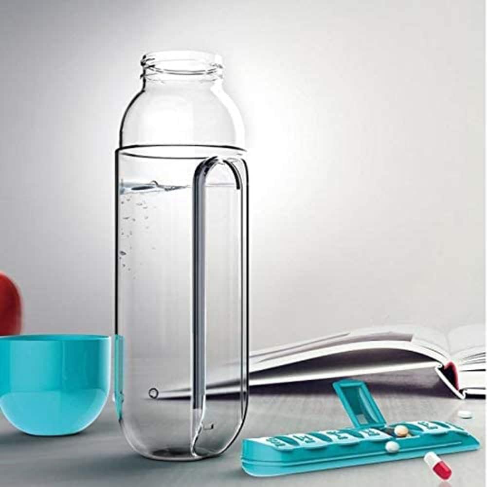 Water Bottle with Weekly Pill Organizer & Detachable Cup