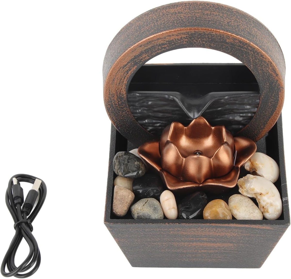 Tabletop Water Fountain with LED Crystal Ball & Pebbles