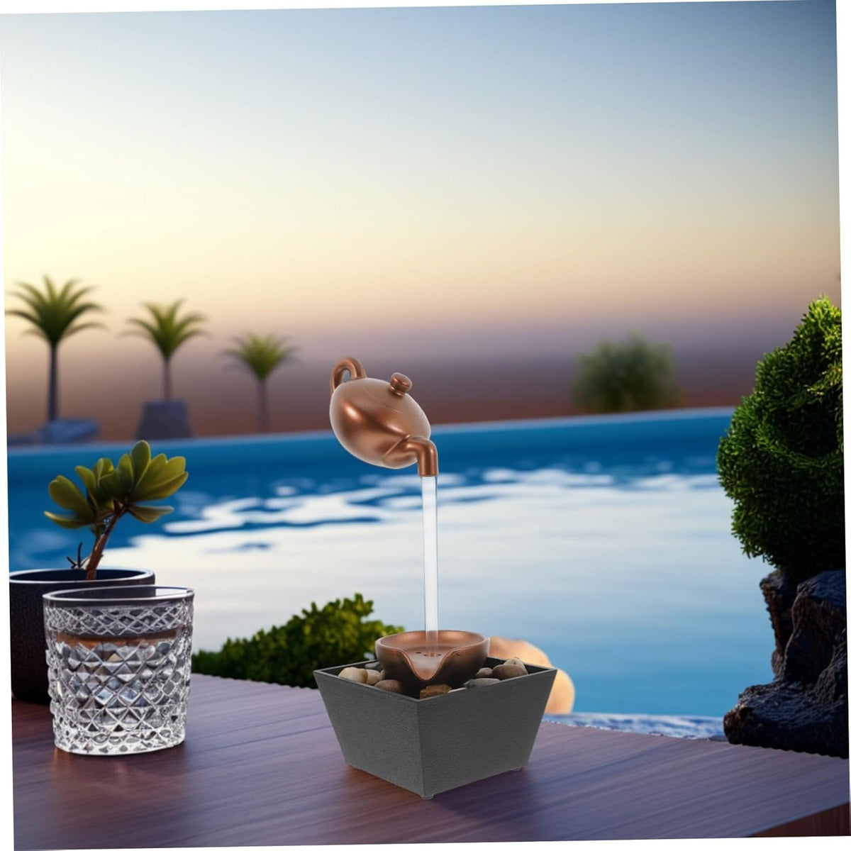 Tabletop Water Fountain with LED Crystal Ball & Pebbles