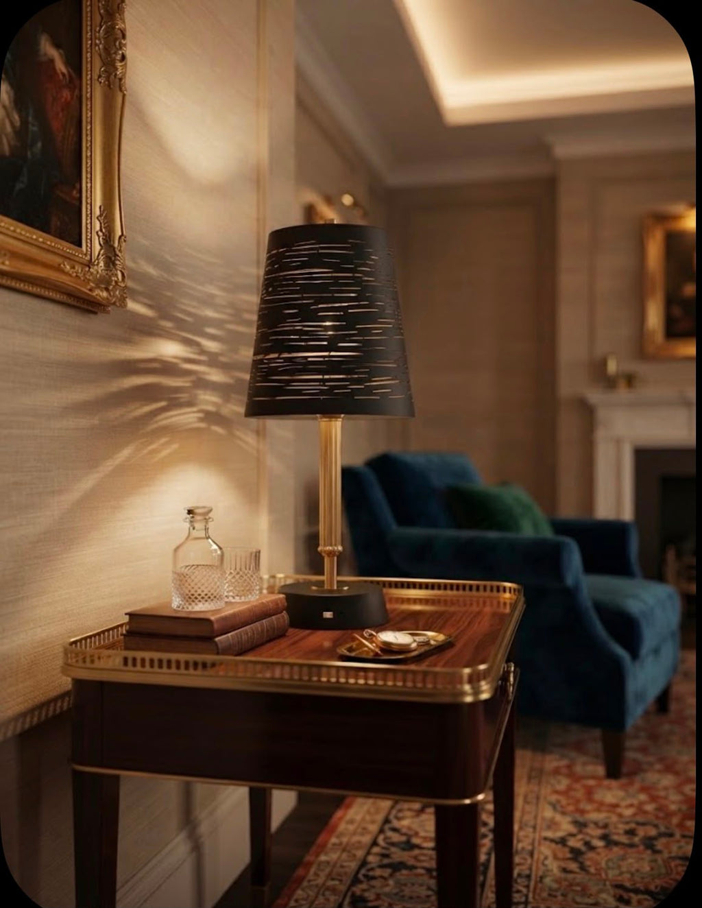 Aura Black & Gold Rechargeable Portable Table Lamp