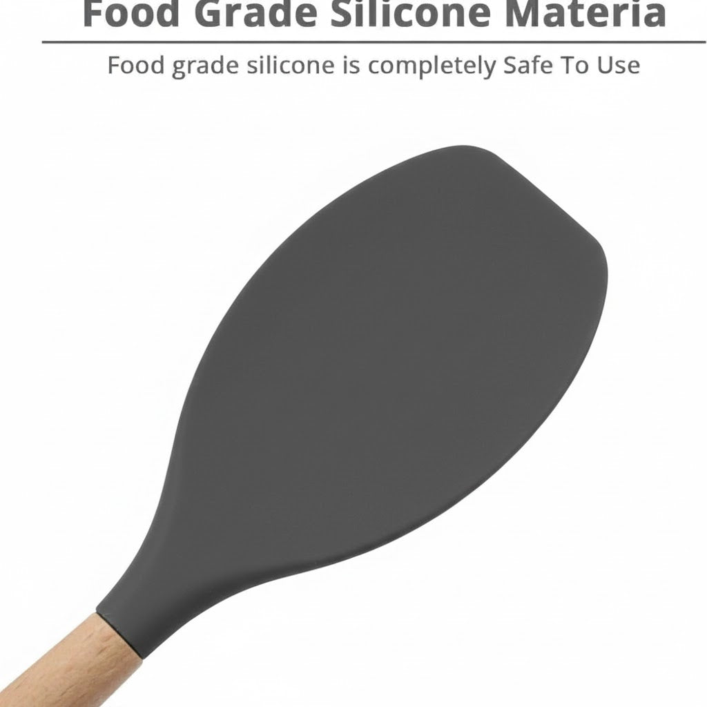 Wooden Handle Silicone Spatula Flexible & Heat-Resistant