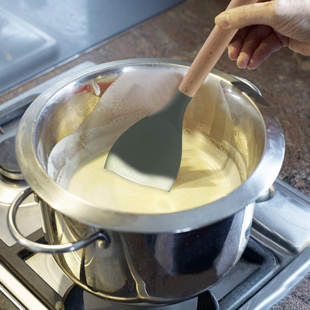 Wooden Handle Silicone Spatula Flexible & Heat-Resistant