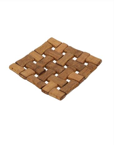 (Pack of 3) Bamboo Table Coaster Pan Pot Holder, Wooden Kitchen Coasters & Place Mats, Anti Slip Table Mat Square Shape