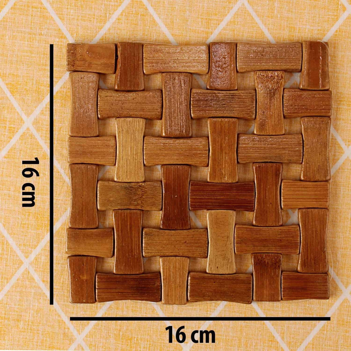 (Pack of 3) Bamboo Table Coaster Pan Pot Holder, Wooden Kitchen Coasters & Place Mats, Anti Slip Table Mat Square Shape
