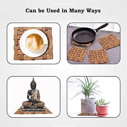 (Pack of 3) Bamboo Table Coaster Pan Pot Holder, Wooden Kitchen Coasters & Place Mats, Anti Slip Table Mat Square Shape