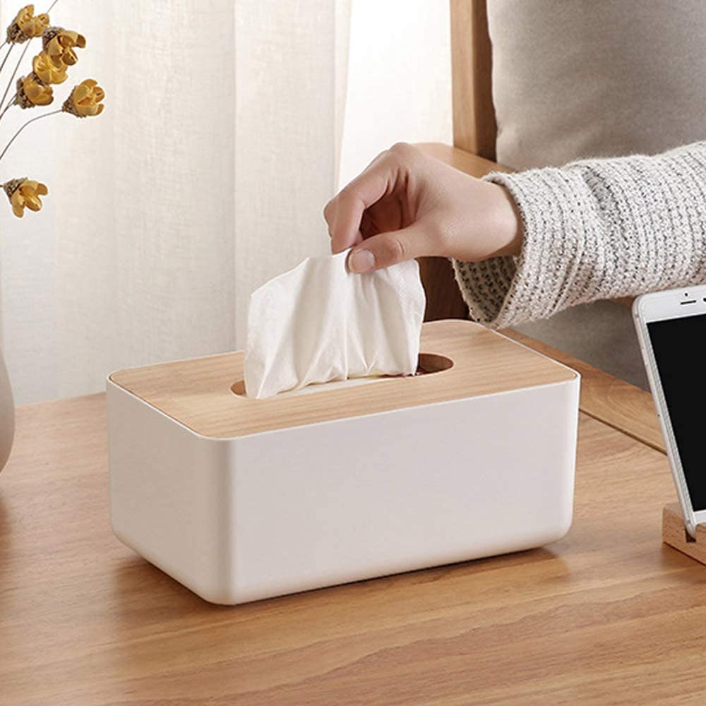 Wooden Tissue Box Holder, Facial Tissue Dispenser Holder for Bathroom Vanity Countertop, Bedroom ,Living Room, Kitchen