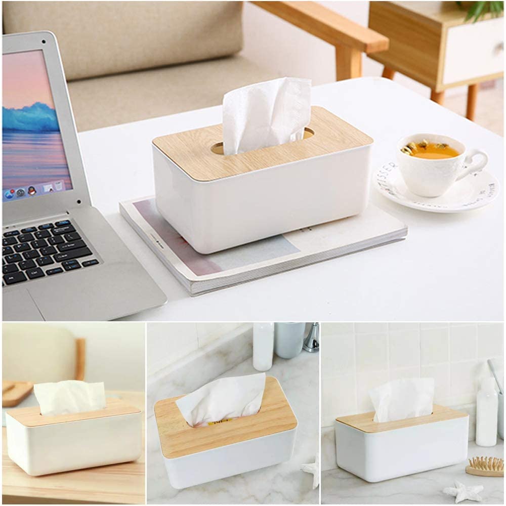 Wooden Tissue Box Holder, Facial Tissue Dispenser Holder for Bathroom Vanity Countertop, Bedroom ,Living Room, Kitchen