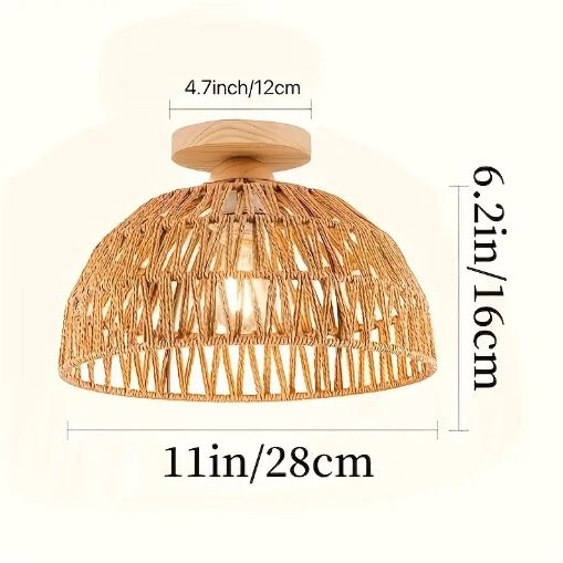 1pc Woven Rattan Ceiling Light, Handcrafted Chandelier for Kitchen, Living Room, Bedroom, Cafe