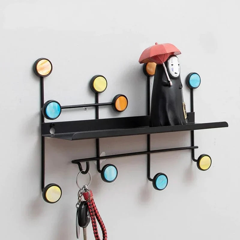 Nordic Style Wall Shelf With Hooks - Rectangle